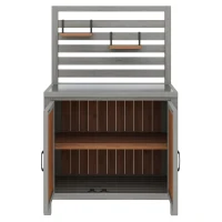 Weatherproof Garden Cabinet with Stainless‑Steel Worktop, Versatile Grilling Station for Patio and Balcony, 80L x 51W x 148.5H cm, Natural(m-10)