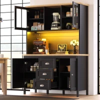 Tall Sideboard with 4 Doors, 3 Drawers and Open Shelf, Versatile Storage Cabinet for Kitchen & Living Area, 120L x 40W x 179H cm, Black(m-1)