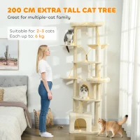 PawHut 79 Inch Cat Tree, Extra Tall Large Cat Tower with Scratching Posts, 2 Perches, 2 Caves, Large Hammock, Pompoms, Multi-Level Plush Kitty Condo for Multiple Indoor Kittens(m-4)