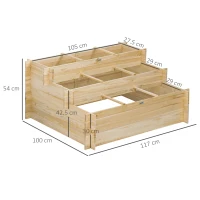 Outsunny 117cm x 100cm x 54cm 3 Tier Raised Garden Bed 376L Fir Wood Elevated Planter Flower Box with 9 Grow Grids and Non-woven Fabric for Vegetables, Flower, Herb Outdoor Indoor Use(m-3)