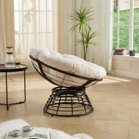 Poltrona Papasan, girevole a 360°, cuscino spesso(tessuto a coste), struttura in acciaio, 92x92x67 cm, Bianco(m-4)