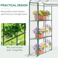 Outsunny Walk in Greenhouse, 3-Tier Green House with 8 Shelves, Hemmed Cover and Roll-up Zipped Door, Steel Frame, 143 x 143 x 195 cm(m-19)