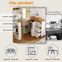 Multifunctional Kitchen Island for Dining & Living Areas, Extendable Bar Cart with 2 Doors & 3 Drawers, 135-228L x 39W x 104H cm, White(m-6)