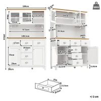 Farmhouse Style Sideboard with Spacious Shelves and Drawers, Versatile Storage Cabinet with Drink Holders, 104L x 40W x 180H cm, White(m-3)