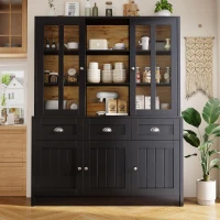Freestanding Display Cabinet with Adjustable Shelves & Soft-Close Hinges, Tall Sideboard for Living Area, 140L x 38.5W x 175H cm, Black(m-1)