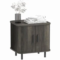 HOMCOM Nightstand with Sliding Doors and Metal Legs Grey(m-10)