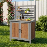Weatherproof Garden Cabinet with Stainless‑Steel Worktop, Versatile Grilling Station for Patio and Balcony, 80L x 51W x 148.5H cm, Natural(m-1)