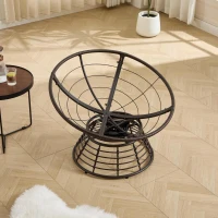 Poltrona Papasan, girevole a 360°, cuscino spesso(tessuto a coste), struttura in acciaio, 92x92x67 cm, Grigio(m-7)