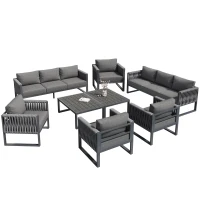 Stylish Garden Furniture Set with Galvanised Metal Frame, Comfortable Garden Sofa Set for 5 People, 167L x 61W x 63H, Gray(m-2)