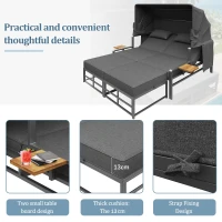 Convertible Garden Lounge Set with Double Reclining Lounger, Outdoor Rattan Sofa Set with Adjustable Backrest, 128L x 117W x 40H cm, Gray(m-6)
