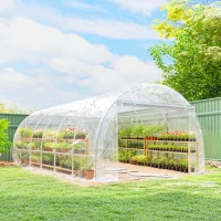 Outsunny Serre tunnel de jardin 18m² serre de jardin tunnel 296x597x199cm cadre acier galvanisé, bâche PE 150g/m² transparent(m-10)