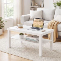 HOMCOM Masă de cafea pentru living, măsuță dreptunghiulară în 2 nivele cu raft de depozitare, 90x45x44,5cm, alb(m-6)