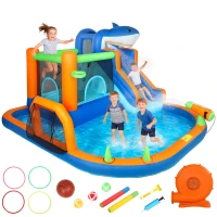 AIYAPLAY Inflatable Bouncy Castle for Kids, Sharks Theme Jumping Bounce House with Slide, Climbing Wall for Indoor Outdoor(m-10)