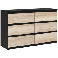 HOMCOM Commode 6 tiroirs meuble de rangement sans poignées design minimaliste 120 x 39 x 75 cm noir et bois naturel(m-12)