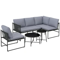 Outsunny Conjunto Lounge para Jardín 4-5 Personas con Sofá 2 Plazas, Mesa de Centro, Silla, Cojines gruesos lavables(m-1)