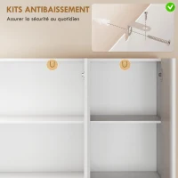 HOMCOM Buffet haut cuisine armoire de cuisine à haute brillance 6 portes à fermeture douce étagères réglables blanc(m-8)