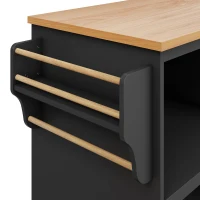 Modern Dining Trolley with Drawers, Cupboards and Open Shelving, Mobile Kitchen Cart with Wooden Worktop, 129L x 46W x 92H cm, Black(m-10)
