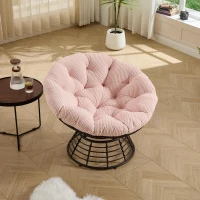 Poltrona Papasan, girevole a 360°, cuscino spesso(tessuto a coste), struttura in acciaio, 92x92x67 cm, Rosa(m-8)