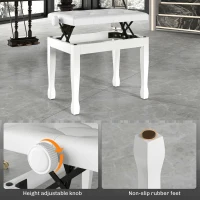 HOMCOM Ławka do Pianina z Regulacją Wysokości, Pianobank z Wyściełanym Siedziskiem z Ekoskóry 64 x 35 x 45-55 cm Biała(m-6)