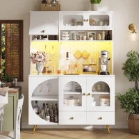 Tall Kitchen Cabinet with Built‑In Power Outlets & 2 USB Ports, Modern Sideboard with App-Controlled LED, 120L x 40W x 176H cm, White(m-1)