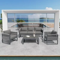 Stylish Garden Furniture Set with Galvanised Metal Frame, Comfortable Garden Sofa Set for 5 People, 167L x 61W x 63H, Gray(m-1)