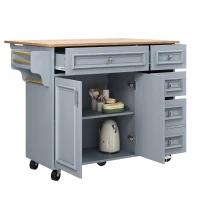 Multifunctional Kitchen Island with 3 Adjustable Shelves, Space-Saving Serving Trolley for Everyday Kitchen Use, 110L x 45-75W x 92H cm, Blue(m-9)