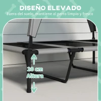 PawHut Cama para Perros Elevada con Toldo Marco de Acero y Bolsa de Transporte para Interior Exterior 106x76x94 cm Gris Claro(m-7)