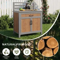 Solid Fir Wood Garden Storage Cabinet with Large Work Surface, Weather-Resistant Grill Station for Outdoor Use, 80L x 51W x 119H cm, Natural(m-6)