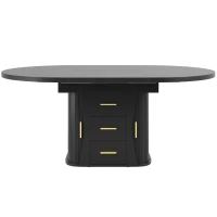 Extendable Dining Table with 3-Tier Hidden Storage and Oval Extension, Round Kitchen Table for 6 People, 118-158L x 118W x 77H cm, Black(m-2)