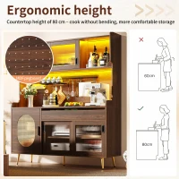 Country Style Sideboard with App-Controlled LED Light Strip, Sturdy Cabinet for Living & Dining Area, 145L x 39W x 171H cm, Brown(m-5)