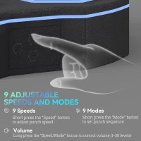 SPORTNOW Maszyna do Boksowania z Muzyką, urządzenie Bluetooth do boksowania, montaż ścienny, 9 prędkości i tryby, diody LED, Czarna(m-4)