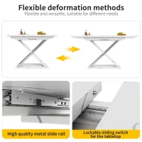 Extendable Dining Table with Locking Silent Metal Guide Rails, Space-Saving Table for 6 to 8 People, 118-157L x 75W x 76.5H cm, White(m-6)