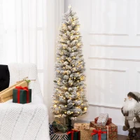 HOMCOM Sapin de Noël artificiel 150 cm avec éclairage LED blanc chaud, 263 branches enneigées, base en métal, réaliste et fin(m-10)