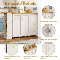 Multifunctional Kitchen Island for Dining & Living Areas, Extendable Bar Cart with 2 Doors & 3 Drawers, 135-228L x 39W x 104H cm, White(m-5)