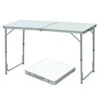 Outsunny Mesa de Camping Plegable convertible en Maleta Altura Regulable para Picnic 120x60x54-70 cm con Encimera de MDF Marco de Aluminio(m-10)