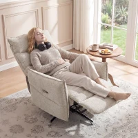 HOMCOM Fotoliu relax electric rotativ pentru adulți, fotoliu cu material aspect in și porturi de încărcare, bej(m-5)