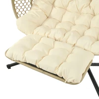Eiförmiger Hängesessel mit Ständer, Schaukelstuhl mit verstellbarer Fußstütze, Gartenhängstuhl mit Sitzauflage & Kissen, 140 x 94 x 197 cm, Beige(m-10)