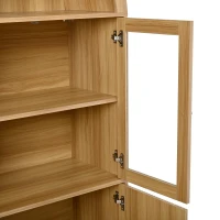 Hohes Sideboard mit Bogendecke, Glasvitrinentüren, Wellenmuster, 78 x 40 x 176 cm, Naturfarbe(m-8)