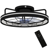 HOMCOM Wentylator sufitowy z lampą i pilotem, 48 cm LED, 3 temperatury światła, 6 prędkości, timer, czarny