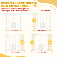 PawHut Absperrgitter für Haustiere, verstellbar, mit kleiner Tür, Stahl, Kunststoff, Weiß(m-7)