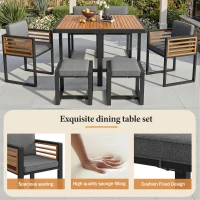 Modern 14-Piece Garden Dining Set with Stackable Chairs, Outdoor Patio Furniture Set with Sturdy Metal Frame, 113L x 113W x 76H cm, Gray(m-5)