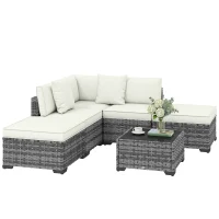 Outsunny Mobili da Giardino 6pz in Rattan e Acciaio con Divano, Tavolino e Cuscini, Grigio(m-11)
