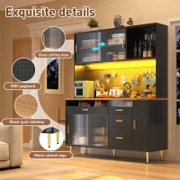 Modern Highboard with Height-Adjustable Shelves & App-Controlled LED, Tall Cabinet for Living, Dining Area, 145L x 39W x 171H cm, Black(m-4)