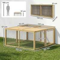 PawHut Wooden Folding Rabbit Hutch, for 2-3 Rabbits - Natural Wood(m-3)