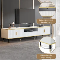 Modern TV Entertainment Center with 4 Doors & Drawer, Spacious TV Stand for Living Room or Bedroom, 200L x 40W x 46H cm, White(m-5)