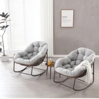 Schaukel-Eiersessel mit dickem Sitzkissen, Indoor & Outdoor Comfy Rocker Chair, 111x94.5x80 cm, Hellgrau(m-4)