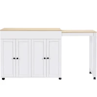 Modern Bar Table with 6 Adjustable Shelves and Storage Cabinet, Extendable Dining Table for 4–6 People, 118-180L x 50W x 94H cm, White(m-2)