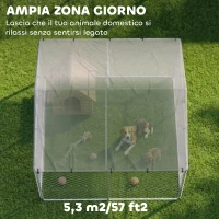 PawHut Recinto per Cani da Esterno in Acciaio Zincata con Tetto in PE, Anti-UV, Impermeabile, Doppia Chiusura, Argento(m-5)