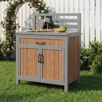 Solid Fir Wood Garden Storage Cabinet with Large Work Surface, Weather-Resistant Grill Station for Outdoor Use, 80L x 51W x 119H cm, Natural(m-1)