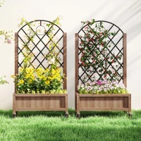 Outsunny Wooden Planter, with Metal Trellis - Brown/Black(m-10)